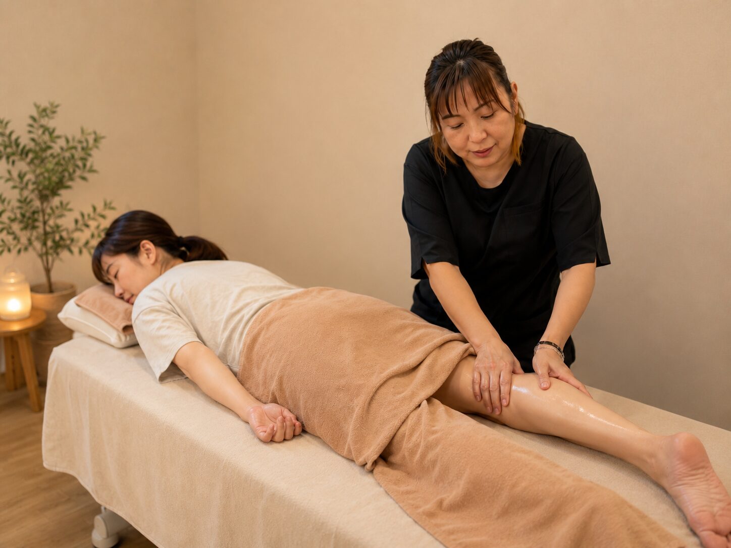 女性セラピストによるアロマオイルトリートメント